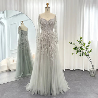 Luxury Dubai Sage Green Feathers Evening Dress for Women Elegant 2024 Lilac Burgundy Wedding Party Formal Gown