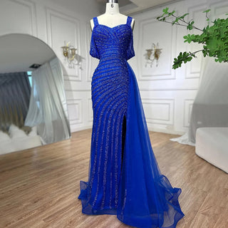 Arabic Caramel Mermaid High Split Elegant Beaded Luxury Evening Dress Gown for Women Party 2024