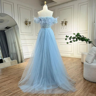 Dubai Blue Elegance: 2024 Luxury Beaded Mermaid Evening Gown with Elegant Overskirt - Dress for Women's Wedding Party