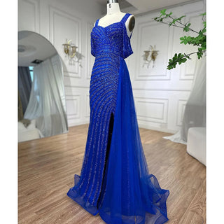 Ships in 1 to 3 Days - Arabic Caramel Mermaid High Split Elegant Beaded Luxury Evening Dress Gown for Women Party 2024