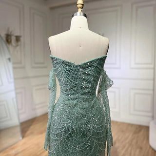 Dubai Arabian Green Luxury Evening Gown 2024 - Strapless Mermaid Dress with Gloves for Women's Wedding Parties