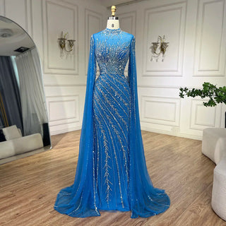 2024 Nude Cape Sleeves Mermaid Lace Beaded Luxury Dubai Long Evening Dress - Perfect for Women's Wedding Parties