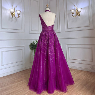 Ships in 1 to 3 Days – Luxury Beaded Dubai Lilac Evening Dress: Elegant Long Arabic Prom Formal Gown for Women's Wedding Party 2024