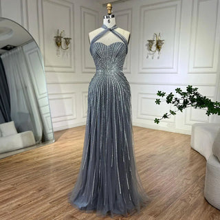 Dubai Azure: 2024 Turquoise Spaghetti Strap A-Line Luxury Beaded Evening Dress - Gown for Women's Wedding Party