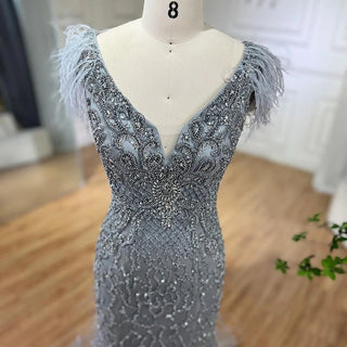 Champagne Mermaid Sleeveless Evening Dress: Elegant Formal Luxury with Diamond Feathers 2024