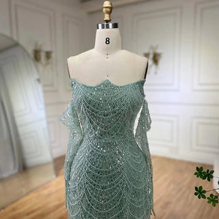 Dubai Arabian Green Luxury Evening Gown 2024 - Strapless Mermaid Dress with Gloves for Women's Wedding Parties