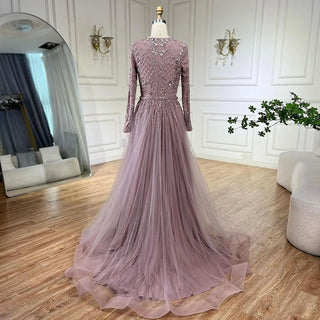 Ships in 1 to 3 Days - Silver Nude Mermaid Over Skirt Beaded Luxury Dubai Evening Dress Gown Long for Women Wedding Party 2024