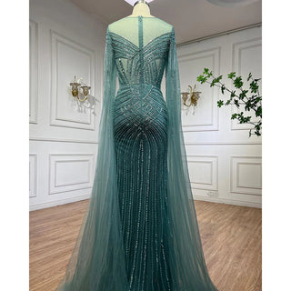 Ships in 1 to 3 Days - Nude Arabic Mermaid Cape Sleeves O-Neck Beaded Evening Dress - Luxury Gown for Women's Wedding Party 2024