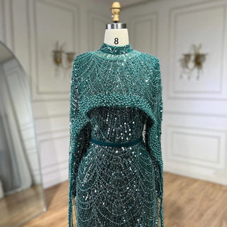 Ships in 1 to 3 Days - Muslim Hijab Mermaid Gown with Long Cape - 2024 Luxury Dubai Arabic Evening Dress for Formal Occasions