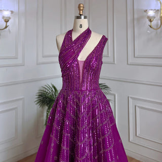 Ships in 1 to 3 Days – Luxury Beaded Dubai Lilac Evening Dress: Elegant Long Arabic Prom Formal Gown for Women's Wedding Party 2024