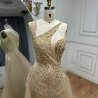 Ships in 1 to 3 Days - 2024 Nude Saudi Arabic Evening Gown - Beaded Tassel Dress for Formal Occasions