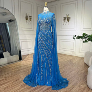 2024 Nude Cape Sleeves Mermaid Lace Beaded Luxury Dubai Long Evening Dress - Perfect for Women's Wedding Parties