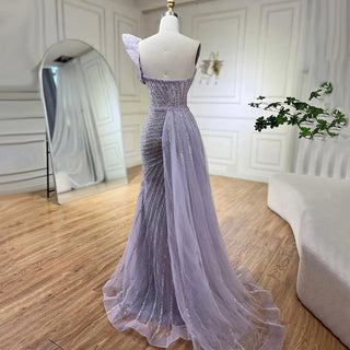 Ships in 1 to 3 Days - Lilac Elegant One Shoulder High Split Mermaid Beaded Evening Dresses Gowns For Women Wedding Party 2024