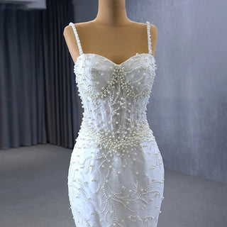 Luxury Pearl Spaghetti Strap Mermaid Bridal Wedding Gown