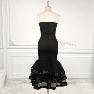 Elegant 2024 Black Sleeveless Bandage Dress with Shoulder Fold and Ruffle Hem