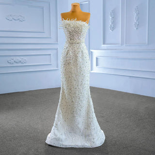 Heavily Beaded Pearls Mermaid Wedding Gown with Train