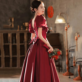 Elegant Satin Floor-Length Prom Dress with Pleated A-Line Skirt