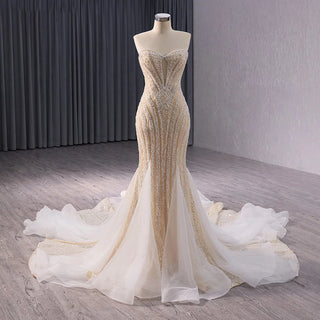 Beautiful Champagne Sweetheart Mermaid Wedding Women's Dresses