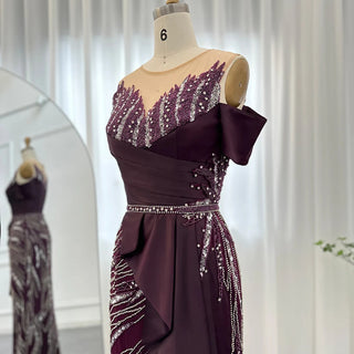 Luxury Burgundy Mermaid Dubai Evening Dress: Elegant Long Formal Gown for Women's Wedding Guest Party Arabic