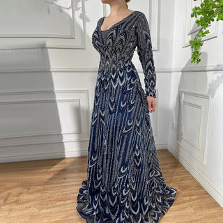 Navy Opulence: Luxury Crystal Evening Dresses for 2024 in Elegant Sage Green, Perfect for Plus Size Women's Wedding and Formal Parties.