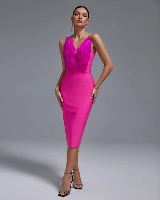 Elegant Symmetrical Feather Off-The-Shoulder Bodycon Bandage Cocktail Dress for Women