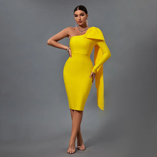 Sexy One-Shoulder Bowknot Bandage Dress - Solid Color Bodycon Cocktail Dress for Women