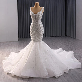 Luxury Sleeveless Spaghetti Strap Sequins Mermaid Bridal Wedding Dresses