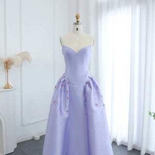 Arabia Lilac Satin A-Line Strapless Beaded Luxury Evening Dress - Women's Wedding Party 2024