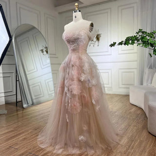 Arabic Pink A-Line Evening Dress with Appliques - Luxury Dubai Gown for Women's Wedding Party (2024)