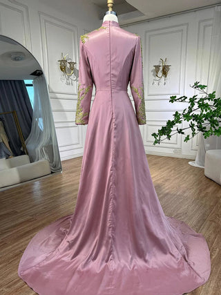 Pink Muslim Mermaid Satin Evening Dresses 2024 - Elegant Embroidery, Perfect for Women's Wedding Party