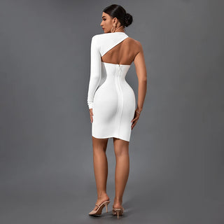 Ships in 1 to 3 Days - 2024 Summer White One-Shoulder Bodycon Mini Dress - Elegant Evening Dress for Women