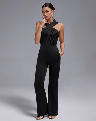 Sexy Sleeveless Jumpsuit - Open Back Hoodie Wide Leg Black Pants Jumpsuit for Women