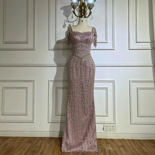 2025 Customized Pink Elegant Mermaid Beaded Saudi Arabic Evening Gown for Formal Occasions