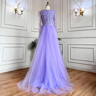 Lilac Muslim Mermaid Overskirt Beaded Luxury Evening Dress - Prom Gown for Women's Wedding Party 2024