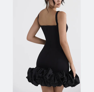 Strappy Black Sleeveless Ruffle Bandage Mini Dress - Elegant Bodycon Party Evening Dress