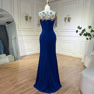 Arabic Blue Mermaid Elegant Appliques Luxury Dubai Evening Dresses Gowns 2024 For Women Wedding Party