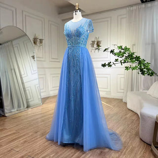 Green Mermaid Elegant Evening Dress with Overskirt - Beaded Luxury Dubai Gown for Women Wedding Party 2024