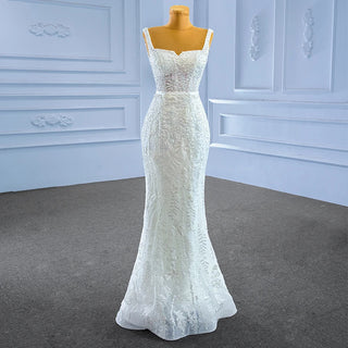 White Sexy Lace Mermaid Wedding Dress with Detachable Train