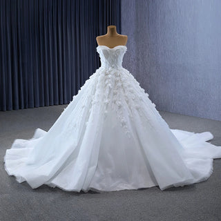 Boho Flower Ball Gown Wedding Dress with Detachable Sleeves for Women