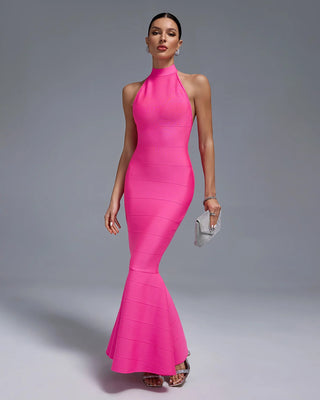 Elegant Summer 2024 Halter Backless Off-The-Shoulder Maxi Mermaid Bandage Evening Dress for Women