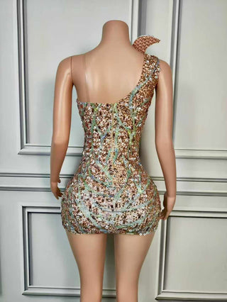 Luxurious Sequin Embellished Mini Dress with Artistic Swirl Design