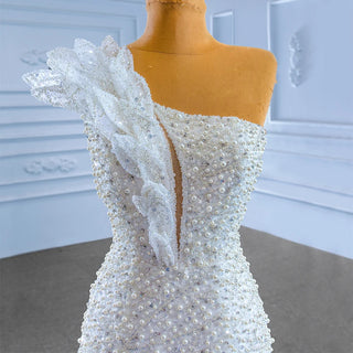 Luxury Pearls Sequins One Shoulder Mermaid Wedding Gown