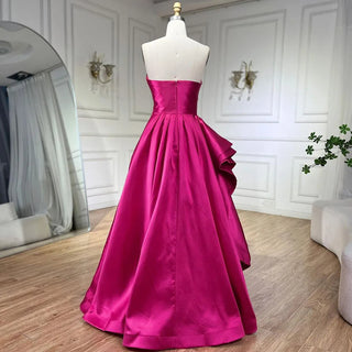 2024 Arabic Fuchsia A-Line Elegant Satin Strapless Evening Dresses: Gowns For Women Wedding Party