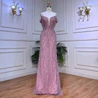 Sexy Pink Long Sparkly Girl Birthday Beaded Off-Shoulder Formal Prom Dress 2024 - for Women's Wedding Party