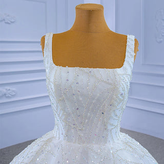 Crystal Square Collar Sequins Beaded Ball Gown Wedding Dresses