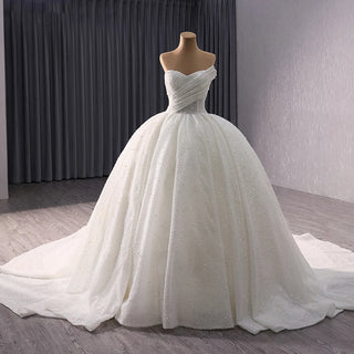 Luxury Sweetheart Full Of Pearls Puffy Ball Gown Wedding Dresses