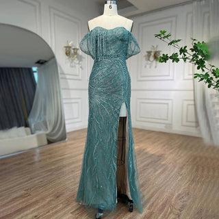 Green Luxury Mermaid Evening Dress: 2024 Beaded Elegant Gowns for Women's Party