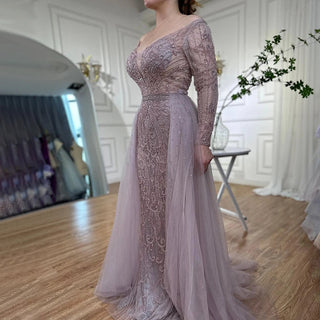 Luxury Muslim Pink Mermaid Evening Dress with Train - Elegant Gown for Women's Party