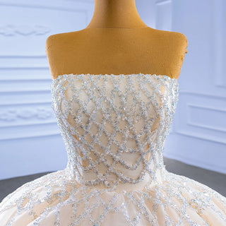 Luxury Boat Neck Sequins Empire Ball Gown Long Trail Wedding Dresses