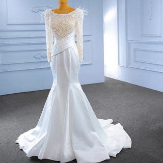 Elegant Long Sleeve Feather Mermaid Wedding Dress